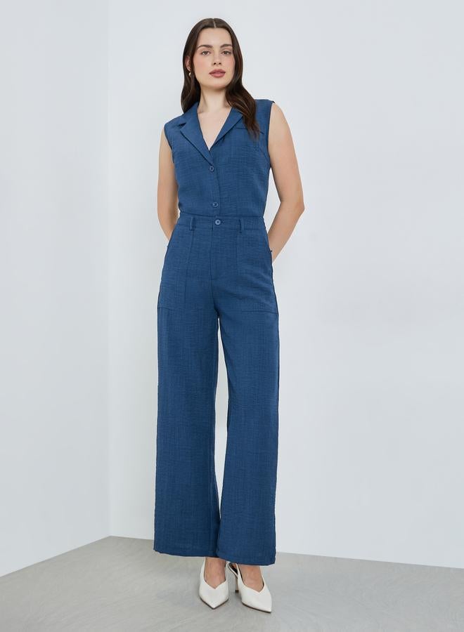 Styli Women Blue Linen Look Wide Leg Trousers - Image 4
